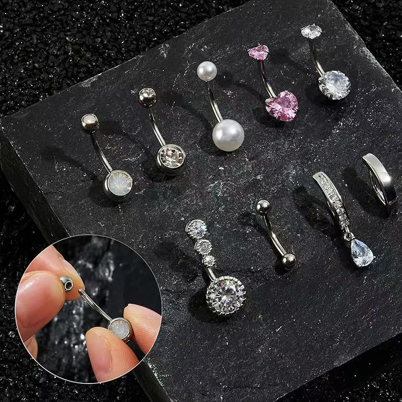 

9Pcs For Women Fashion Heart Navel Barbell Sexy Body Piercing Jewelry Gifts Belly Button Rings Set Heart Navel Piercing Rings