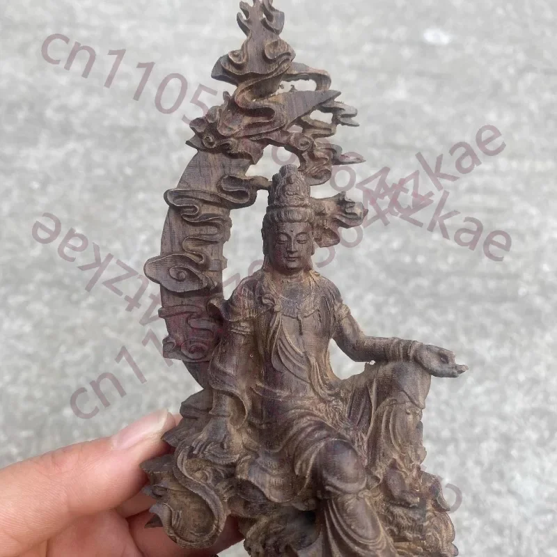 Exquisite Hand Carved wood Water Moon Guanyin Statue Figurine Kuan Yin Bodhisattva Ornament Home Living Room Temple Altar