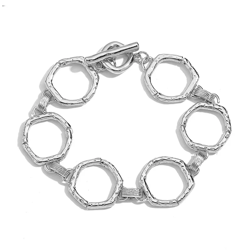 HECHENG,18K Golden Plated Retro Geometric Neutral Metal Couple Bracelet with Adjustable Safety Buckle, Perfect Gift 1 Pcs