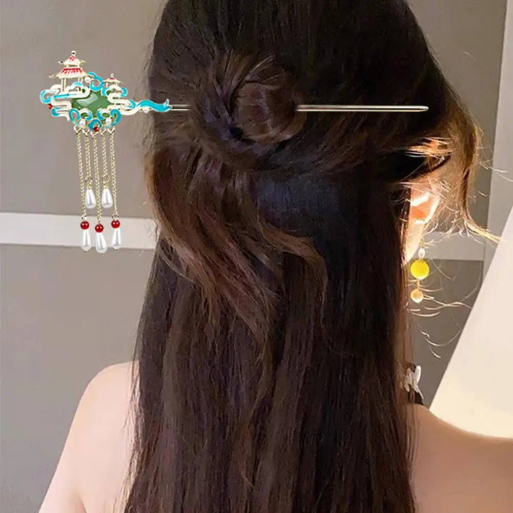 Chinese Style Hair Stick Retro Handmade Wood Hair Stick with Tassel Design Flower Beads Decor Hair Chopstick Hairpins