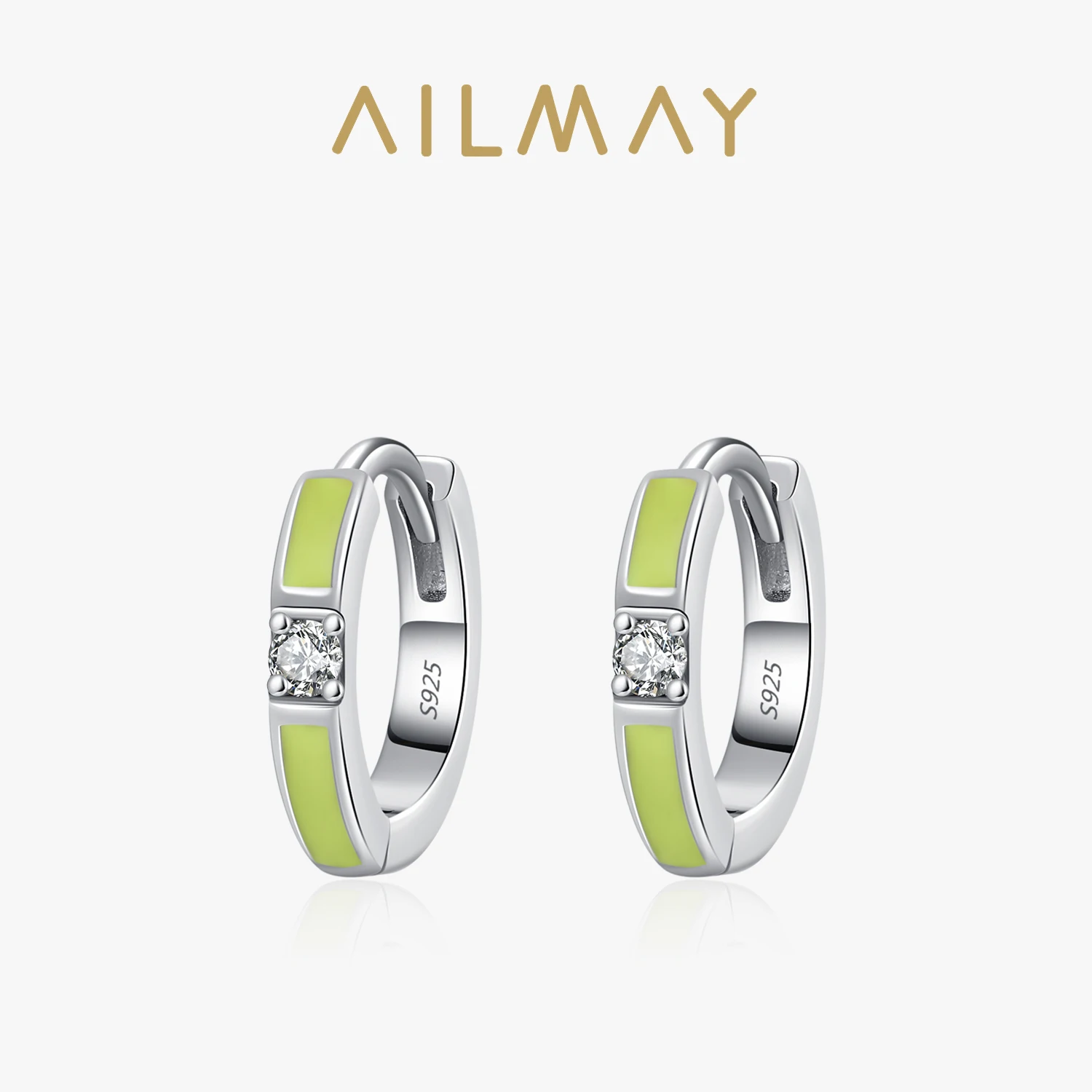 Ailmay 925 Sterling Silver Green Enamel Exquisite Design Earrings For Women Metal Enamel Process Pattern Jewelry Party Gift