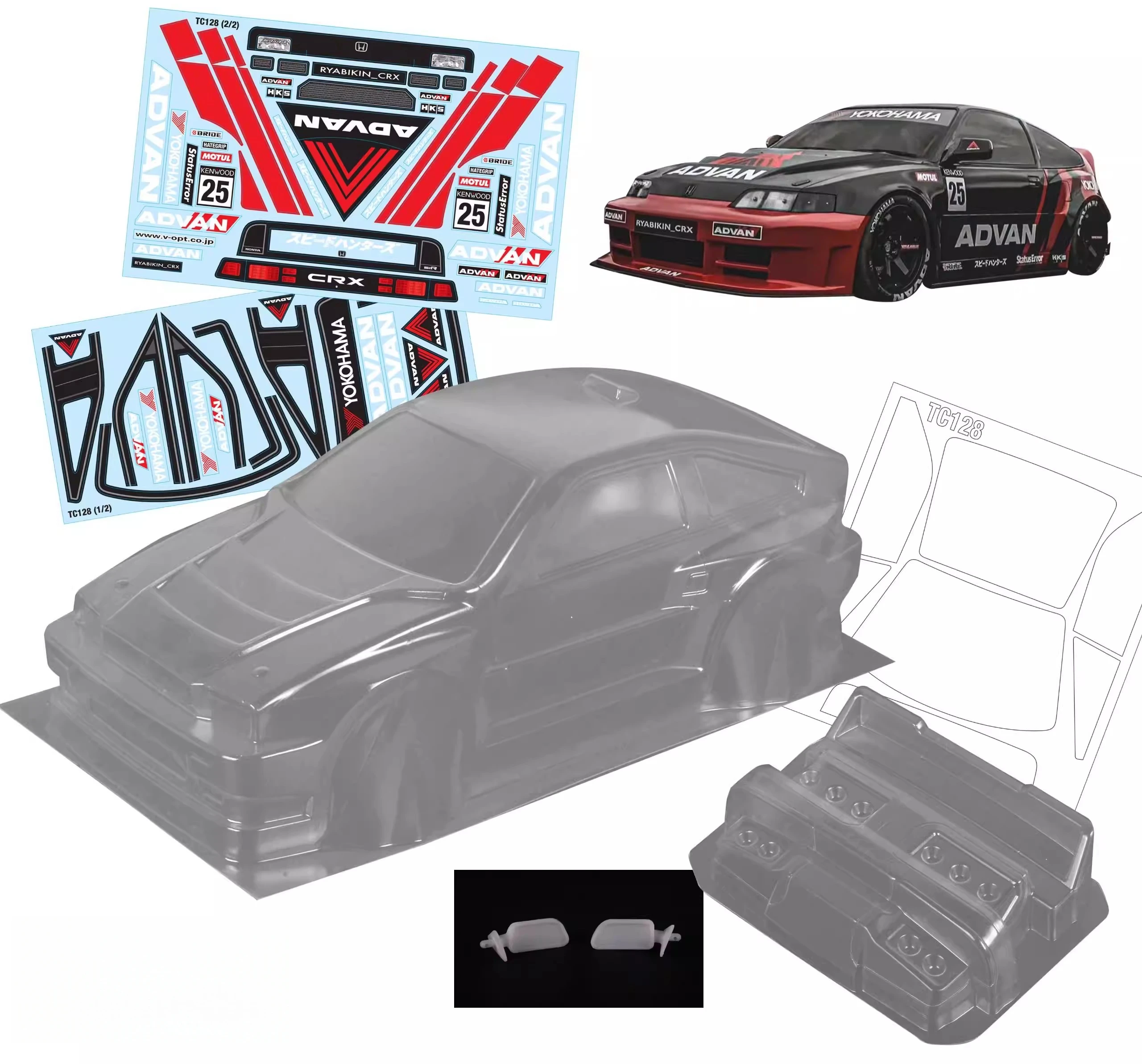 TC128 1/10 CRX Advan Racing Clear body shell 190mm for RC Car Chassis Tamiya TT01 TT02 Hsp Hpi