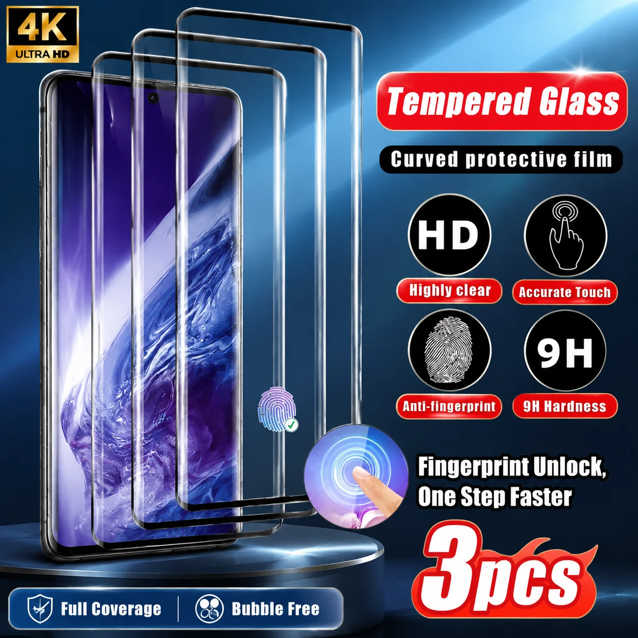 3 Stück Vollflächiger HD-Displayschutz aus gehärtetem Glas für Samsung Galaxy S26 S23 S25 Ultra S24 S22 S21 S20 Plus S25 S24 FE Gebogener Bildschirmschutz