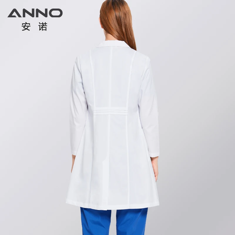 สีขาวหมอ Coats 99% โพลีเอสเตอร์1% Conductive ลวด Antibacterial Anti-Static Lab เครื่องแบบโรงพยาบาลร้านขายยาเคมีชุด