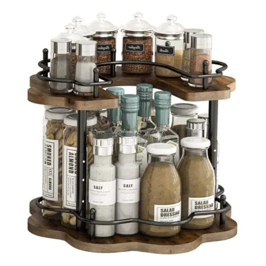 

2 Tier Lazy Susan Organizer2-Tier Spinning Spice Rack with Stable Carousel Base and 4 Height Settings for Cupboard Kitchen Coun