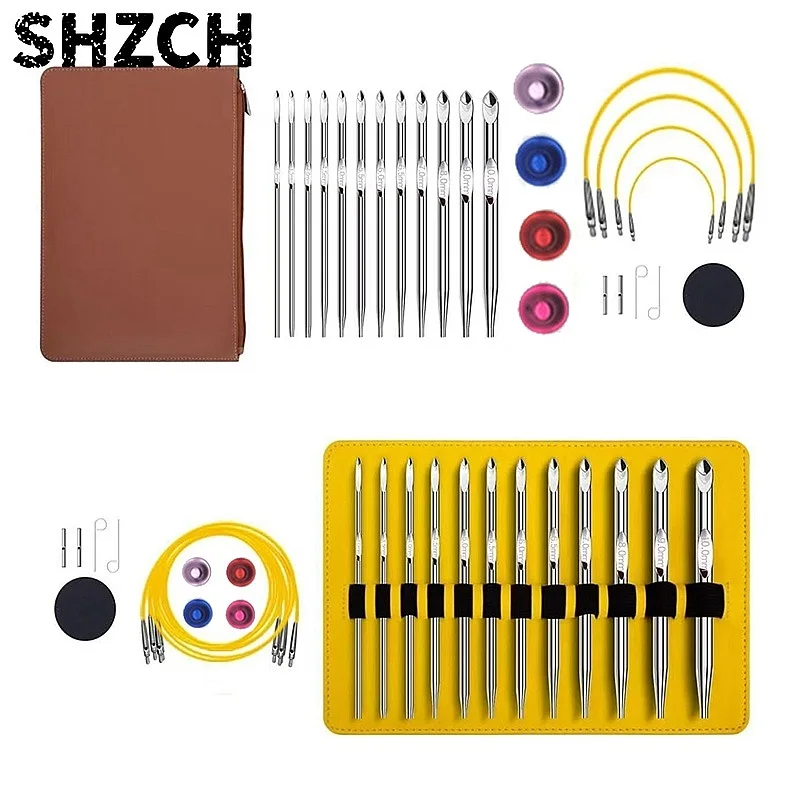 Tunisian Crochet Hook Set 26 Pcs Interchangeable Aluminum with Cable
