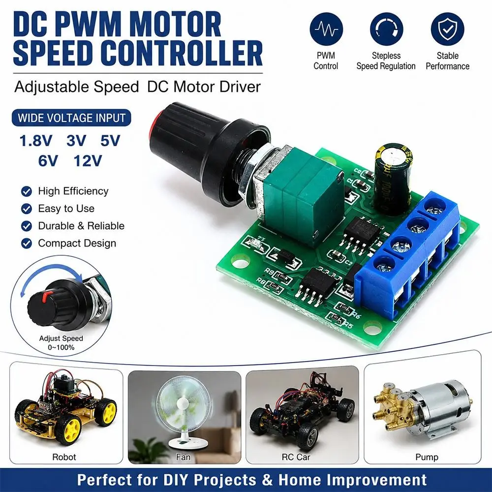 1.8V 3V 5V 6V 12V DC Motor Controller Integrated Power Switch Rotary Knob Control PWM Controller Module Power Indicator
