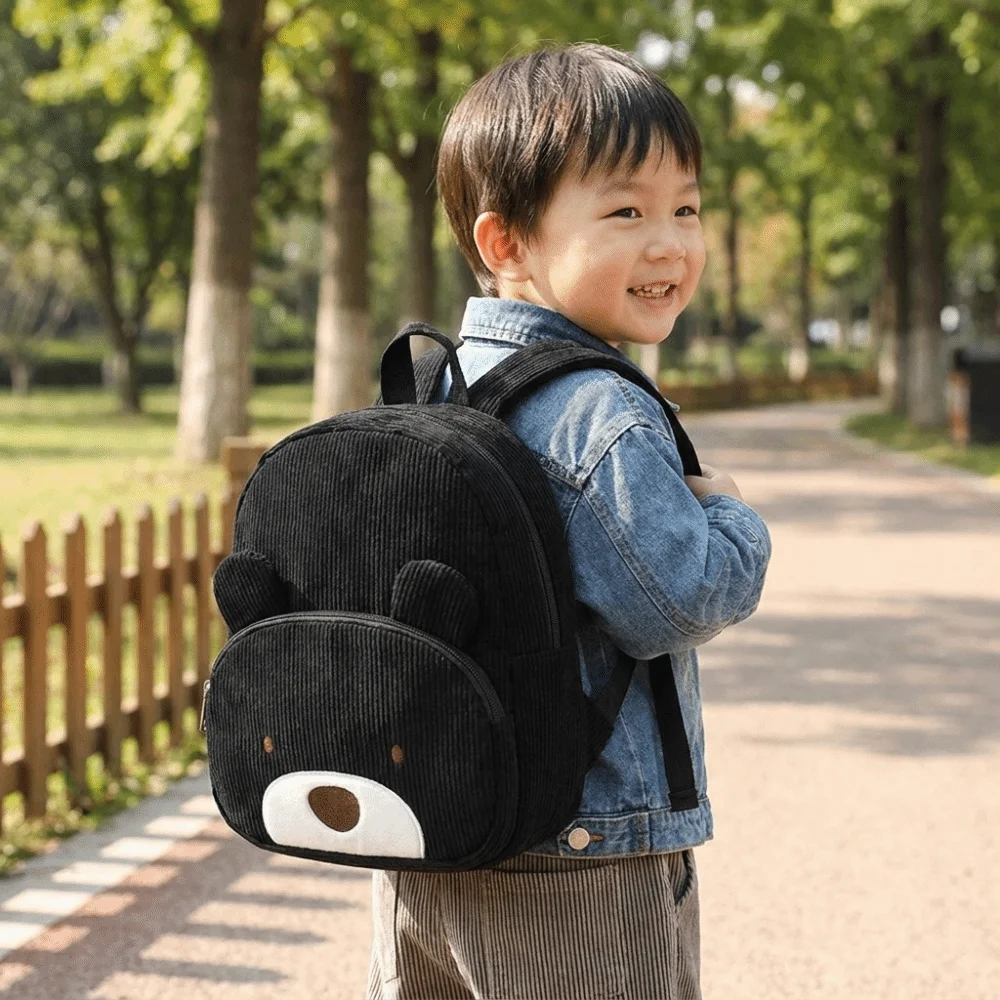 Creative Cartoon Bear Backpack Dog Corduroy Children Backpack Solid Color Large Capacity Animal Shoulder Bag Outdoor