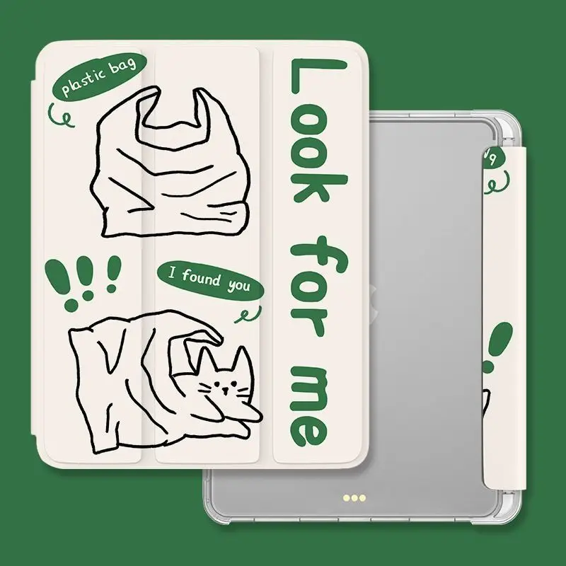 Cat in Cardboard Box iPad Tri-fold Case Pro11 Air7/8/6 9th 10.2 Mini6 Pen Slot