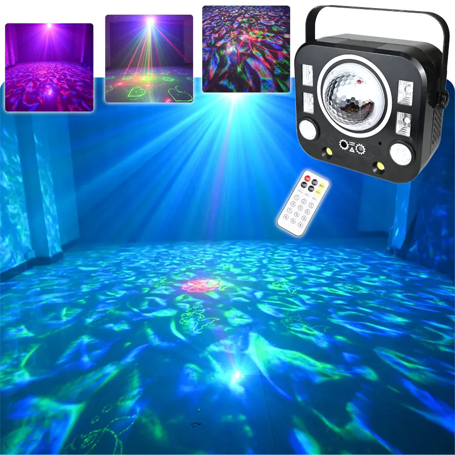 6IN1 RGB Water Wave DJ Disco Light Strobe UV RG Laser 60 Patterns Projector Dyed Stage Lighting DMX KTV Party Dance Lamp X603