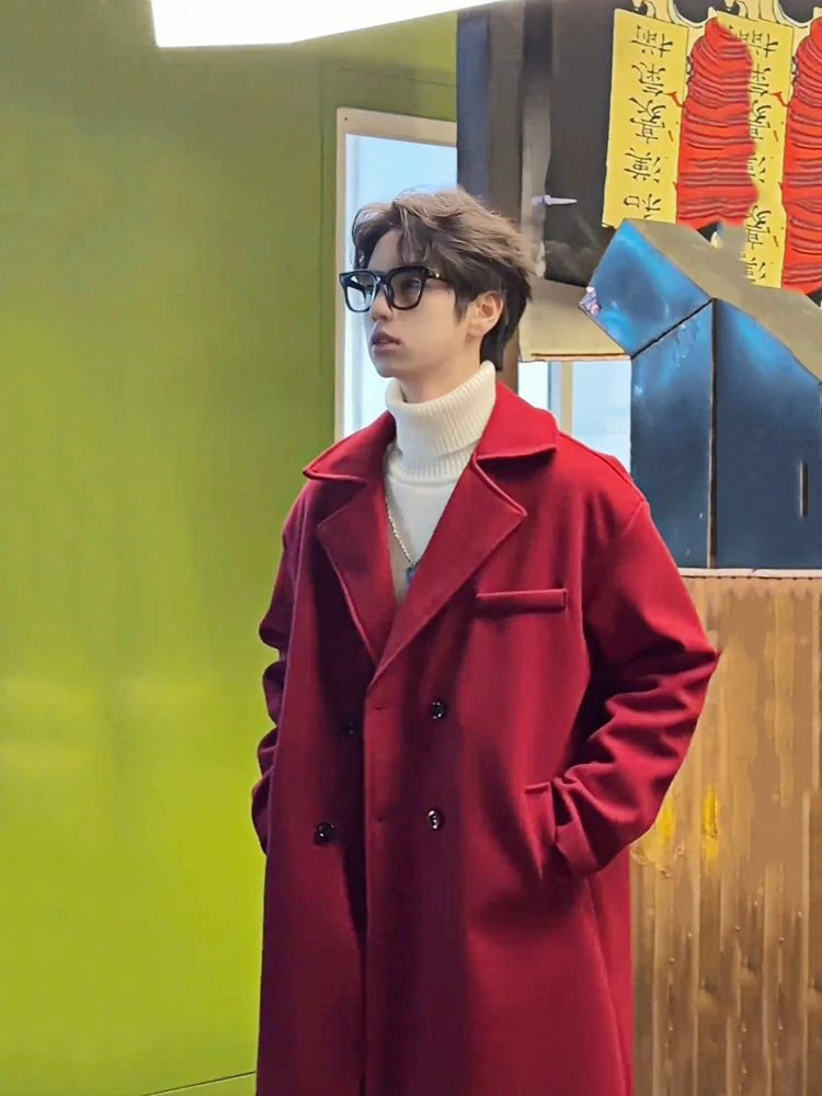 

Шерстяное зимнее пальто Vermilion для мужчин и женщин, молодежное повседневное двубортное пальто средней длины с хлопковой подкладкой