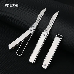 Mini llavero portátil de acero inoxidable, cuchillo de bolsillo de apertura EDC, con 10 cuchillas reemplazables 24 #