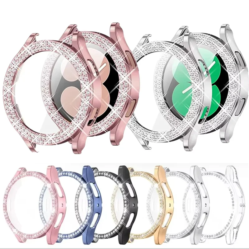 Bling Diamond Case für Samsung Galaxy Watch 7 6 5 4 PC-Schutzhülle 40mm 44mm Displayschutz Bumper Transparente Abdeckung