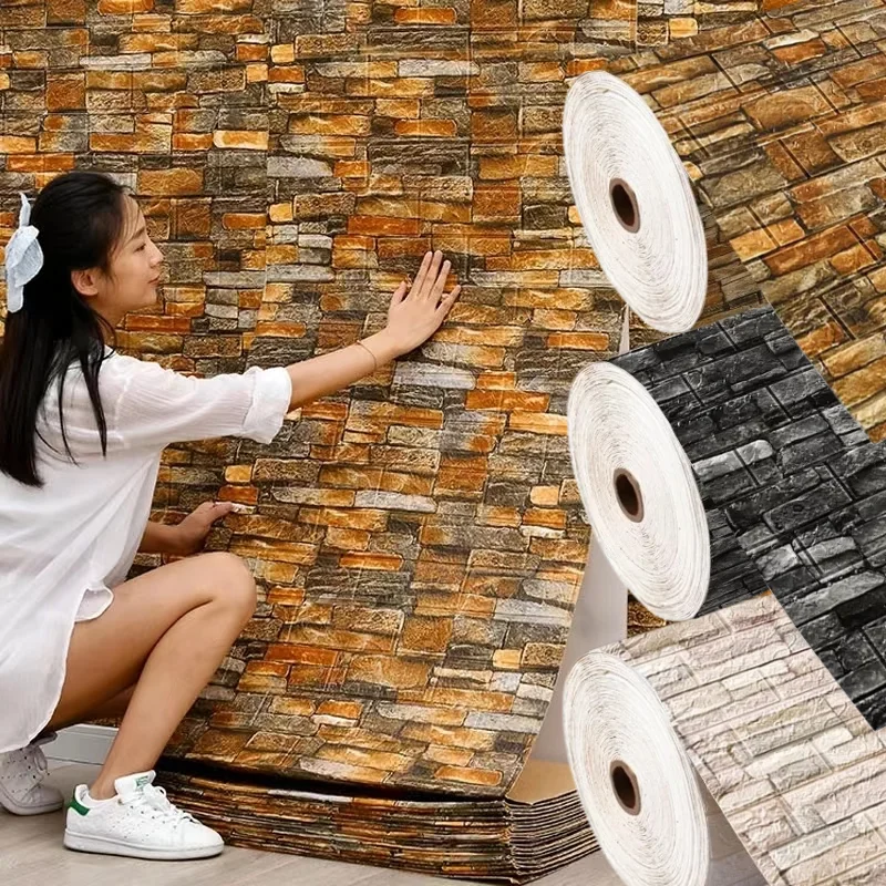 Imitation Brick 3D Wallpaper 70cmx1m Self Adhesive Waterproof Anti-stain Wall Sticker for Bedroom Living Room Kitchen Decor