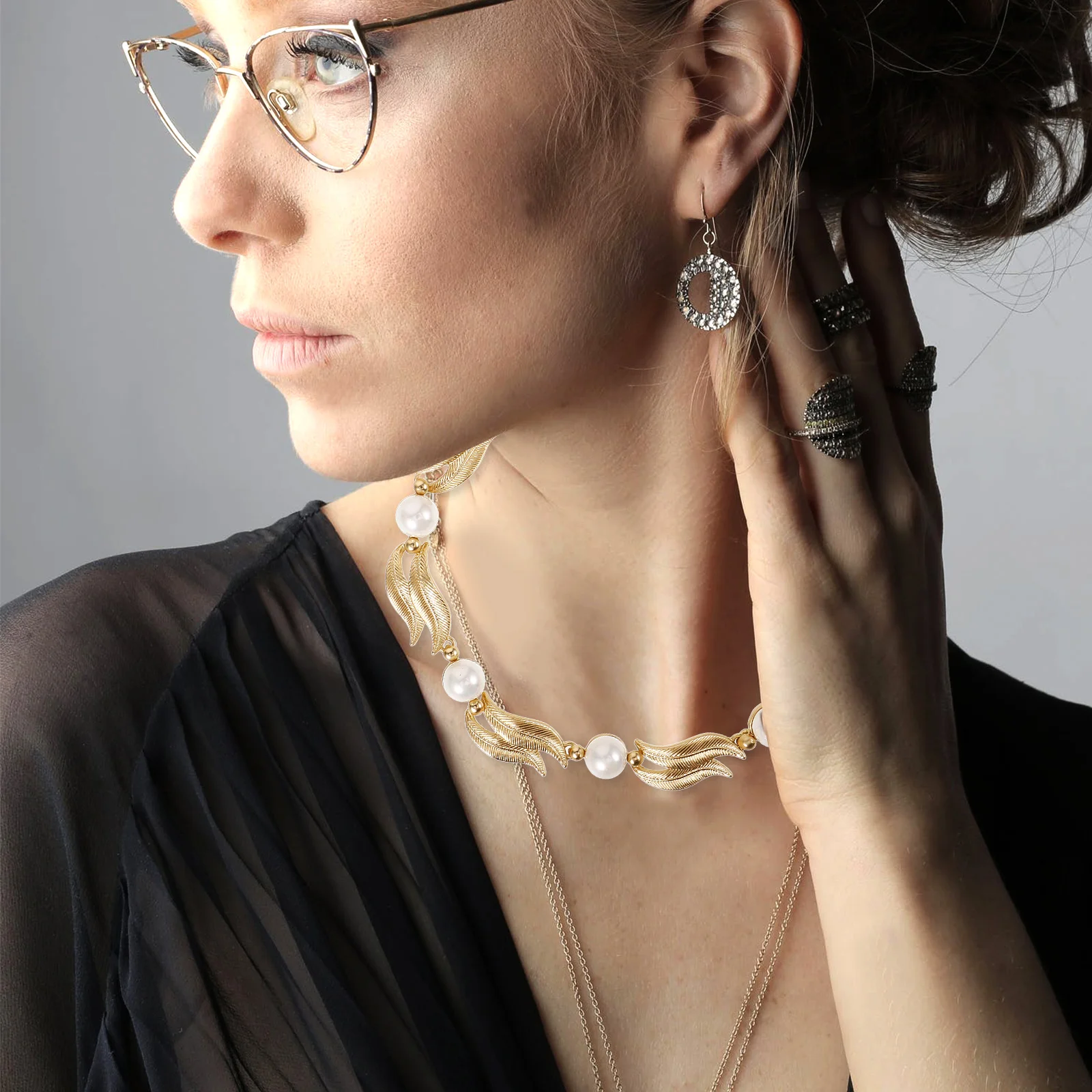 

Pearl Pearl Leaf Decor Necklace Jewelry Leaf Necklaces Women Fashion Jewelry for Women Necklace for Girls White Gold Color