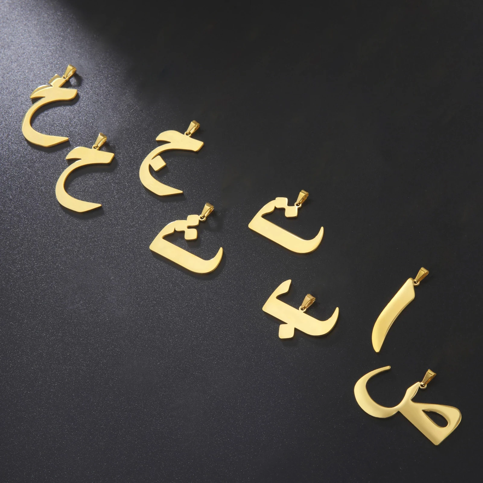 EUEAVAN 5pcs 28 Arabic Letter Pendant for Necklace Stainless Steel Charm Arab Alphabet Pendants Jewelry Making Accessories DIY