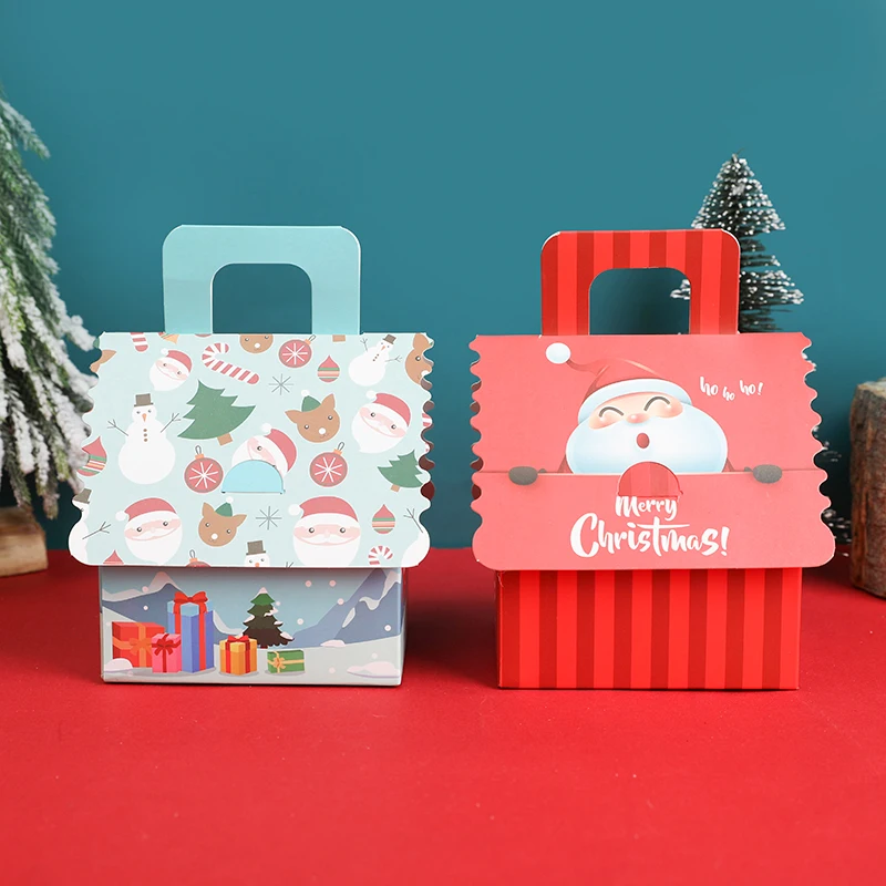 

5Pcs Christmas House Shape Candy Box Santa Claus Portable Chocolate Cookie Packaging Box Xmas Gift Box Navidad New Year Decor