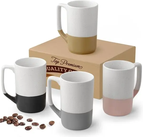 

Large Ceramic Coffee Mug Set of 4, 16 oz Tea Cups with Handle, Porcelain Mug for Latte, Hot Tea
