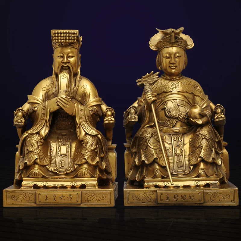 China Pure 27CM Brass Sit Taoism   Deity Jade Emperor God Dragon Robe Statue