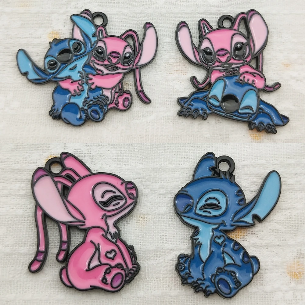 

10pc Stitch Angel Cartoon Charms Enamel Alloy Metal for DIY Jewelry Making - Necklace Earring Keychain Phone Pendant Accessories