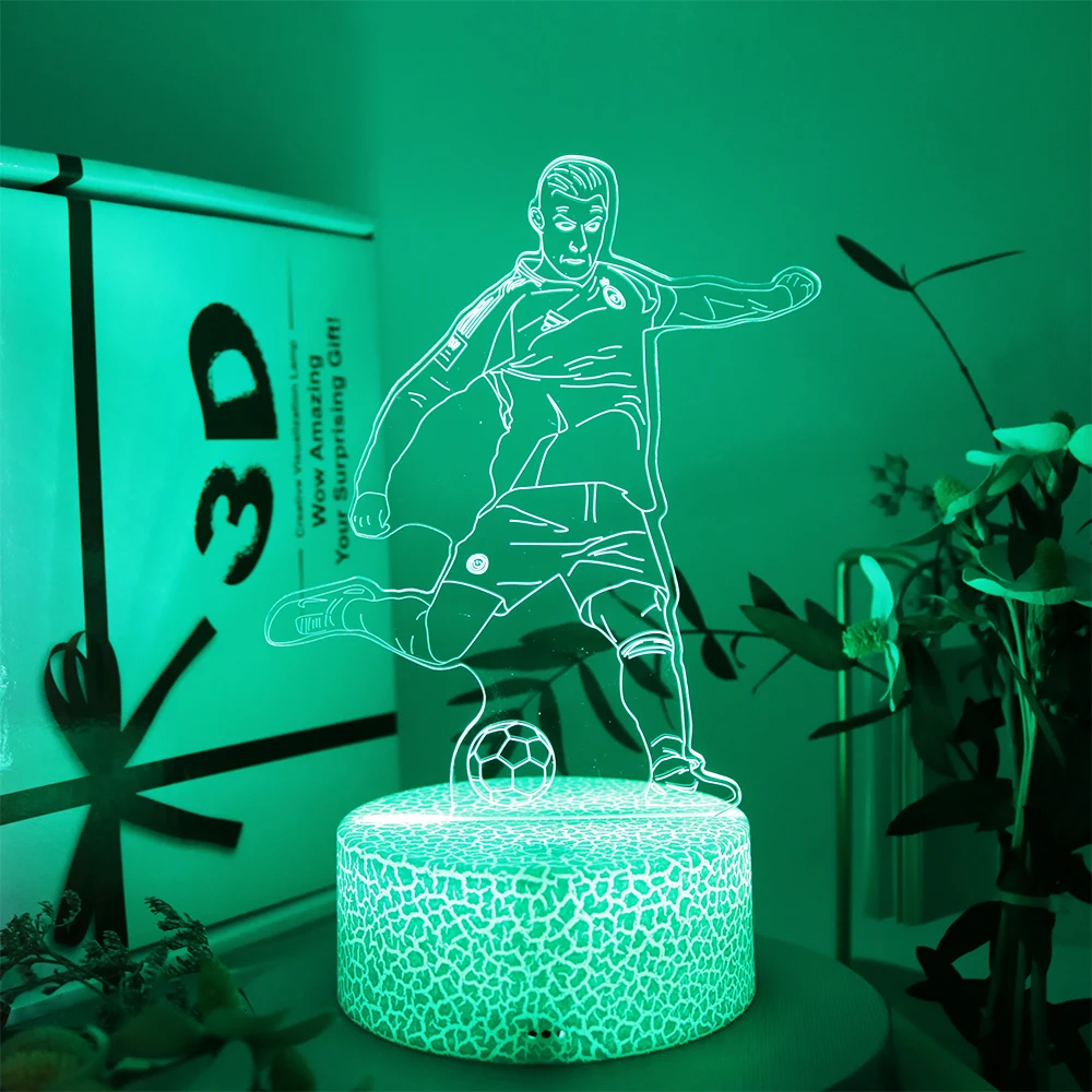 3D Illusion Table Lamp Football Player Kicking Pose Lights 16 Color Dimmable Remote  Night Light For Creative Home Decor