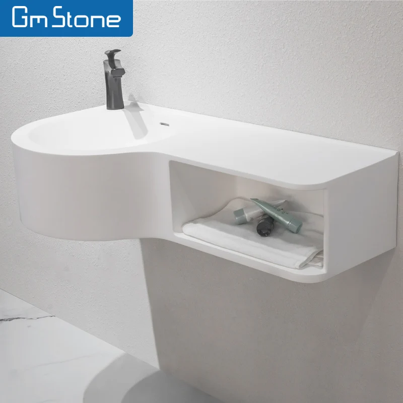 Stone Wall-hung New Design Popular Rectangular Basin Solid Surface Artificial Stone Wash Basin Sink