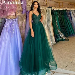 Amanda Elegant Blackish Green A-line Prom Dress 2023 Elegant Sequins Embroid Vestidos De Noche Luxury فساتين سهره فاخره 2023