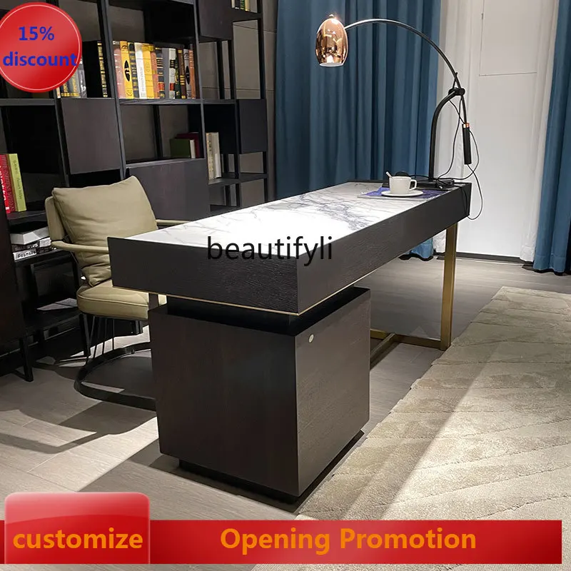 

Computer Desk Table Smoky Solid Wood Cabinet Fragrant Snow Plum Natural Marble Luxury Simple Modern G1218