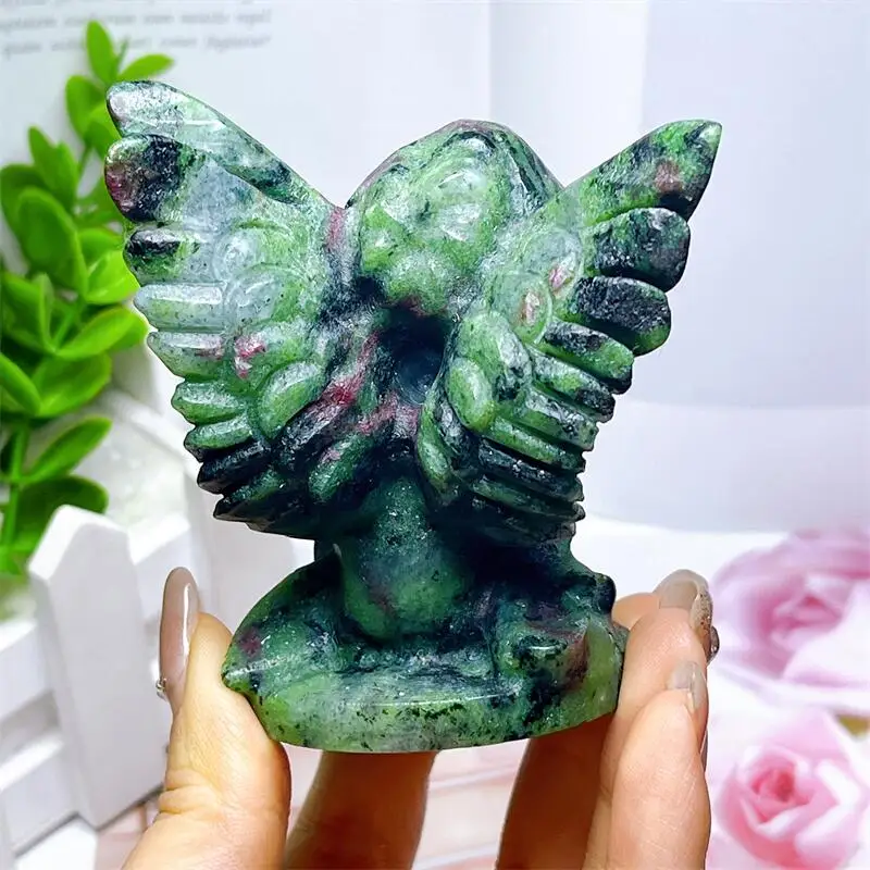 Natural Ruby In Zoisite Angel Carving Crafts Lucky Healing Fengshui Reiki Home Decoration holiday Gift 1PCS