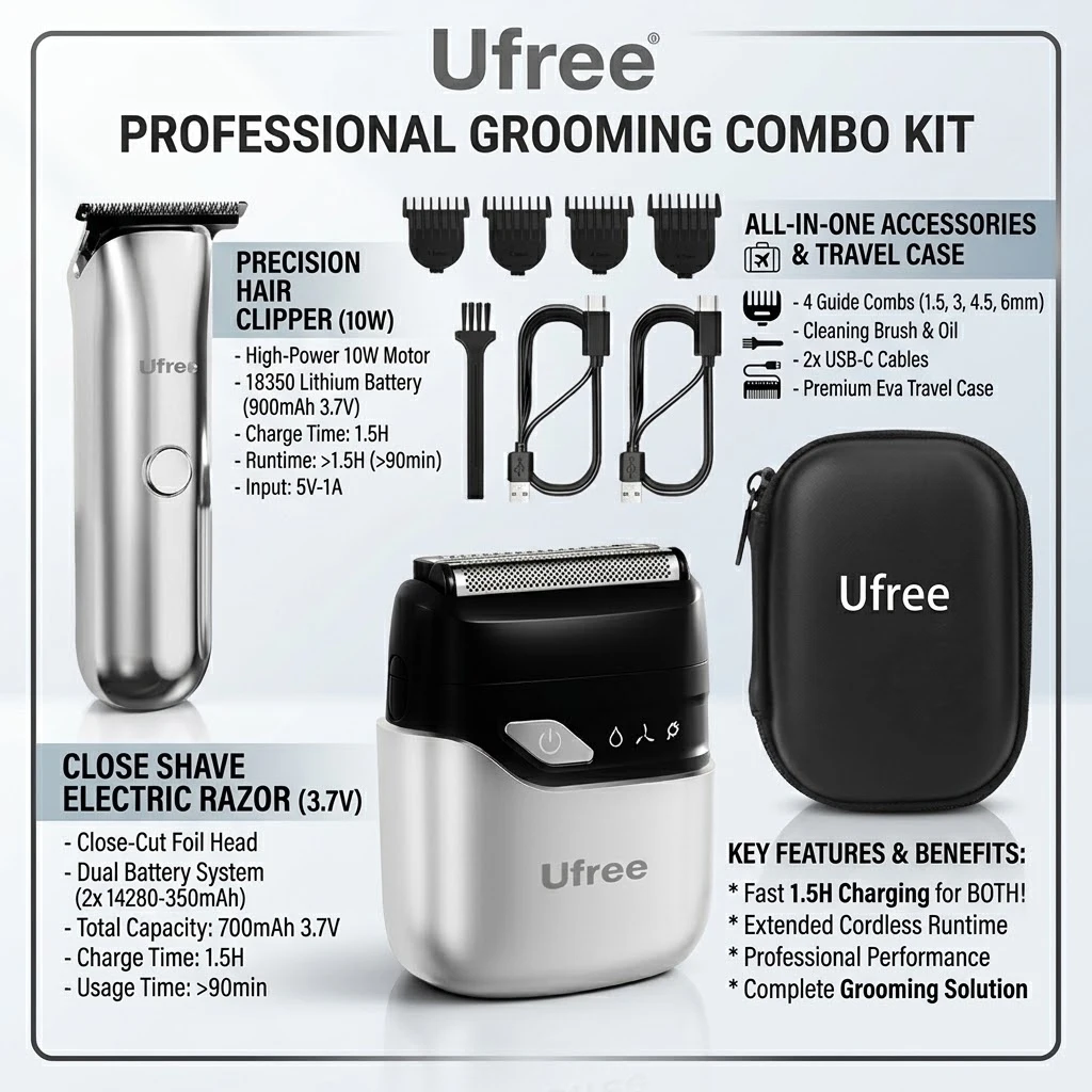 Ufree Electric Razors for Men, Beard Trimmer and Foil Shaver Kit, Precision T Blade Hair Trimmer, Waterproof Travel Shaver,