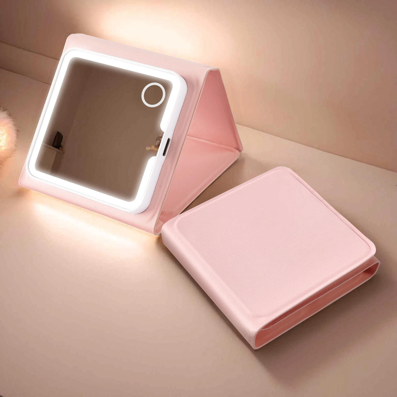 

Компактное зеркало MissMeeca Mini с подсветкой 1X/5X/10X, портативное дорожное зеркало для макияжа, зарядка через USB, премиальный чехол из искусственной кожи, идеально для подарка