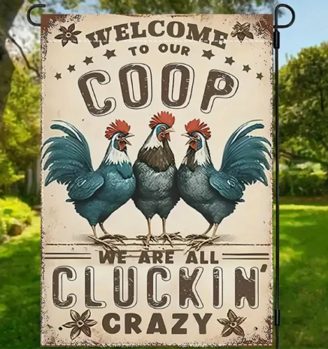 Garden Flag 12x18in Doublesided Burlap Welcome to our Coop Cluckin Crazy Chicken VVL YYX EEZ