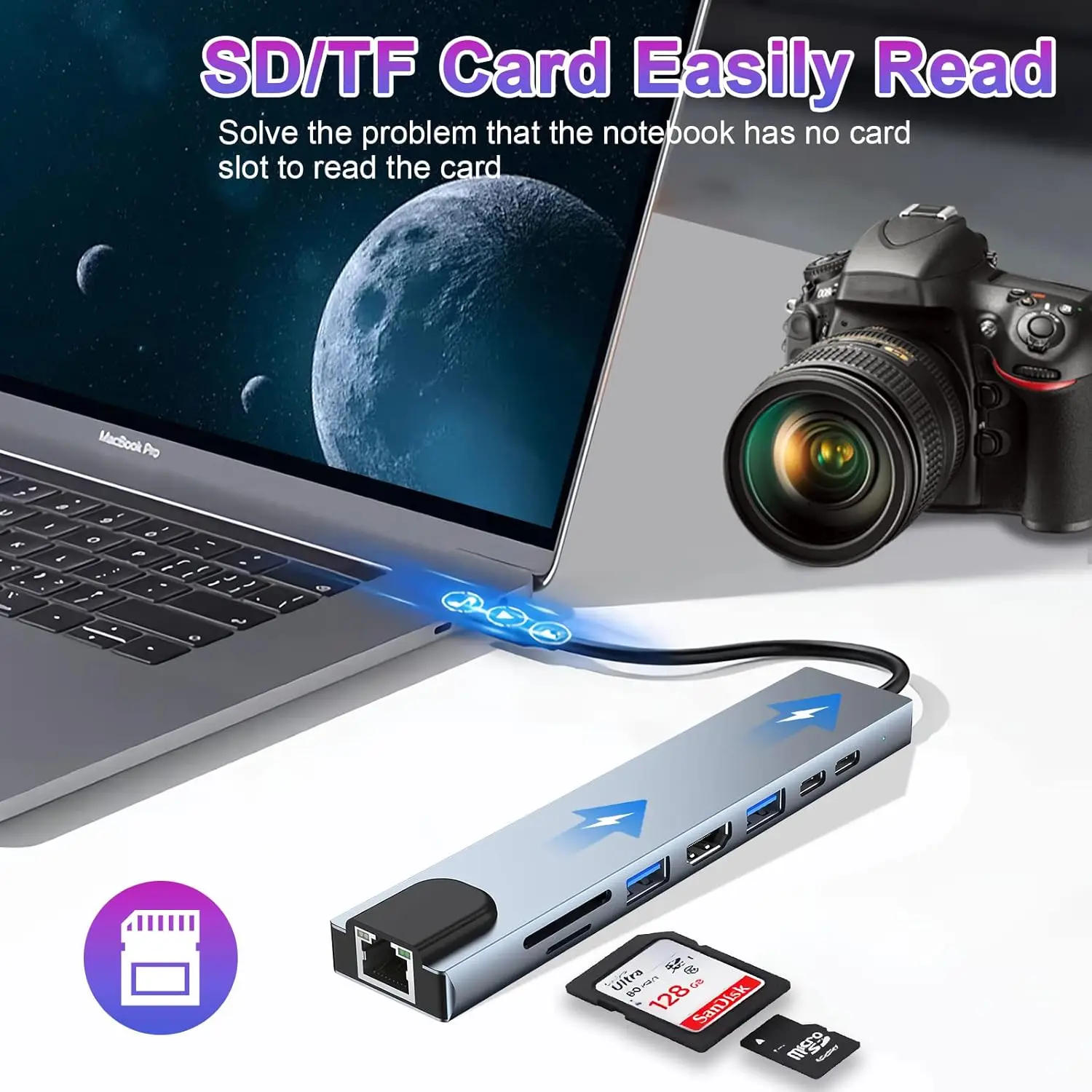 YOUTRADE 8-in-1 USB-C-hub |   4K HDMI, 100W PD, Ethernet, SD/TF-kaartlezer voor MacBook/Windows/Laptop