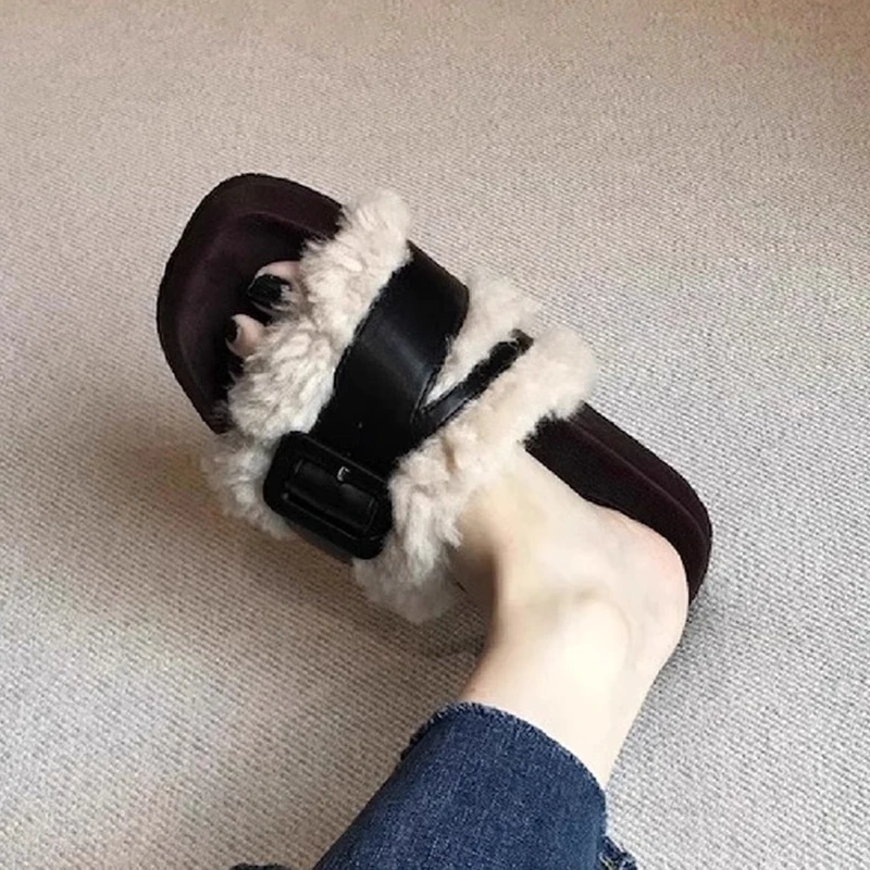 Shoes Plush Slippers For Adults Platform Slides Fashion Slipers Women Fur Luxury 2024 House Slippers Platform Shoes Slides Fashi image 2