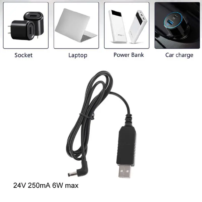 100cm Universal 90 Degree USB 5V To 24V 250mA 5.5x2.1mm Step Up Adapter Cable For LED Light Wifi Router Speaker Camera