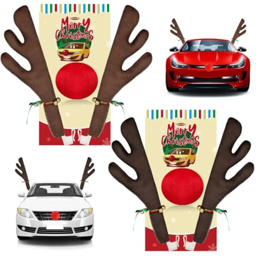 

Car Antlers for Christmas with Nose, Reindeer Antlers Window Roof-Top and Front Grille, Auto Holiday Decoration Truck Reindeer
