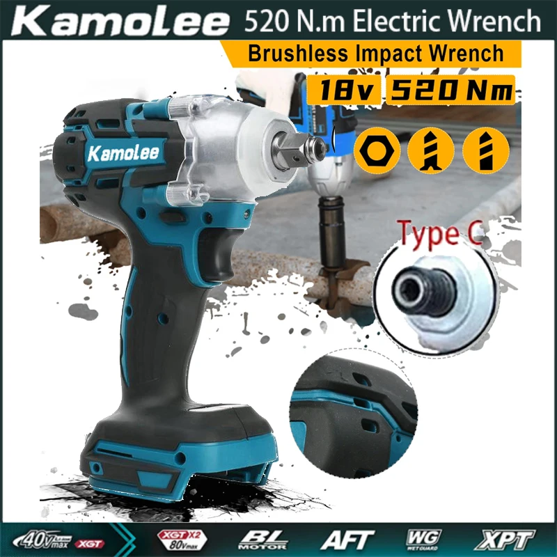 Kamolee 520N. Электрический ударный гайковерт M 1/4 для бесщеточного и беспроводного электроинструмента совместим с батареей Makita 18 в