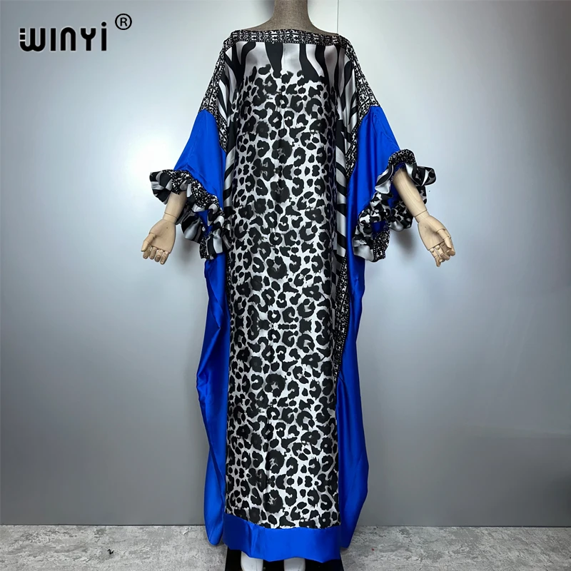 

WINYI summer Leopard print evening dress abaya dubai luxury Female loose holiday kaftan muslim woman clothing beach dress