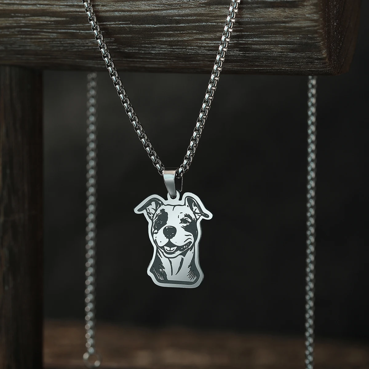 CHENGXUN Amstaff Cute Pendant Necklace Stainless Steel Animal Necklaces for Women Men Birthday Party Gift