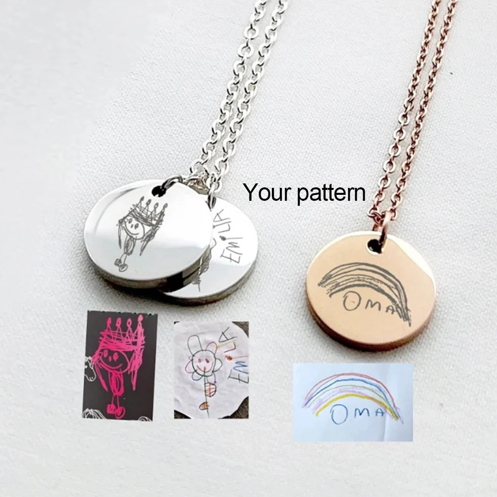 Your patterned necklace, circular pendant necklace, graffiti circular necklace, children's drawing necklace, mother's gift