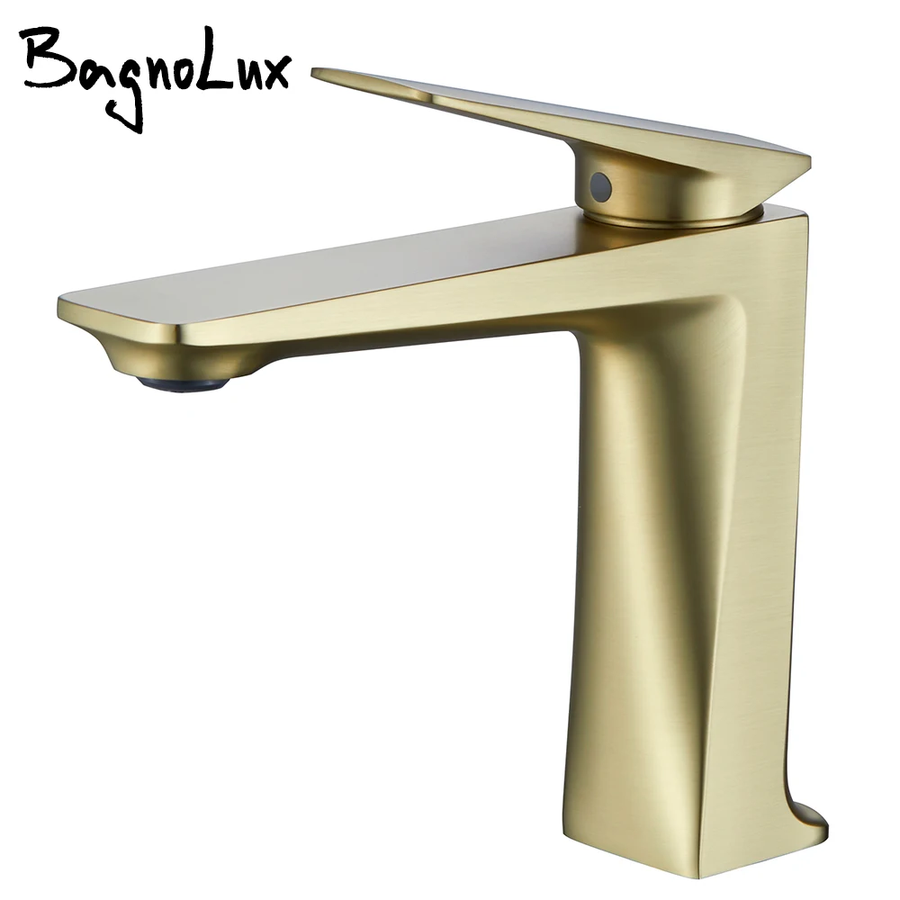 

Bagnolux Brushed Gold Matt Black Brass Casting Deck Mounted Bathroom Basin Faucet Single Handle Mixer Hot and Cold Water Taps
