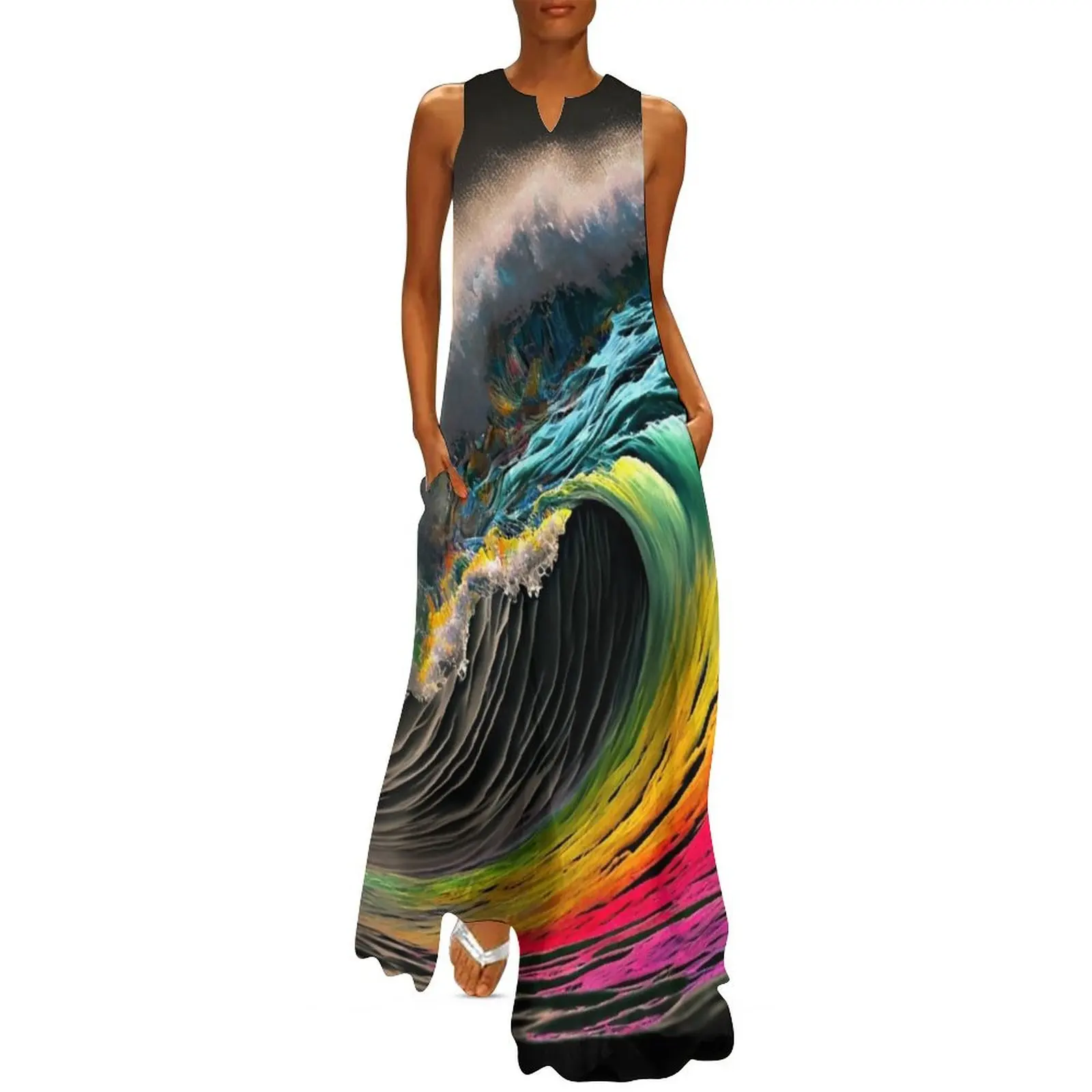 

Rainbow Ocean Waves Long Dress luxury women's party dress evening prom women's summer dress 2025