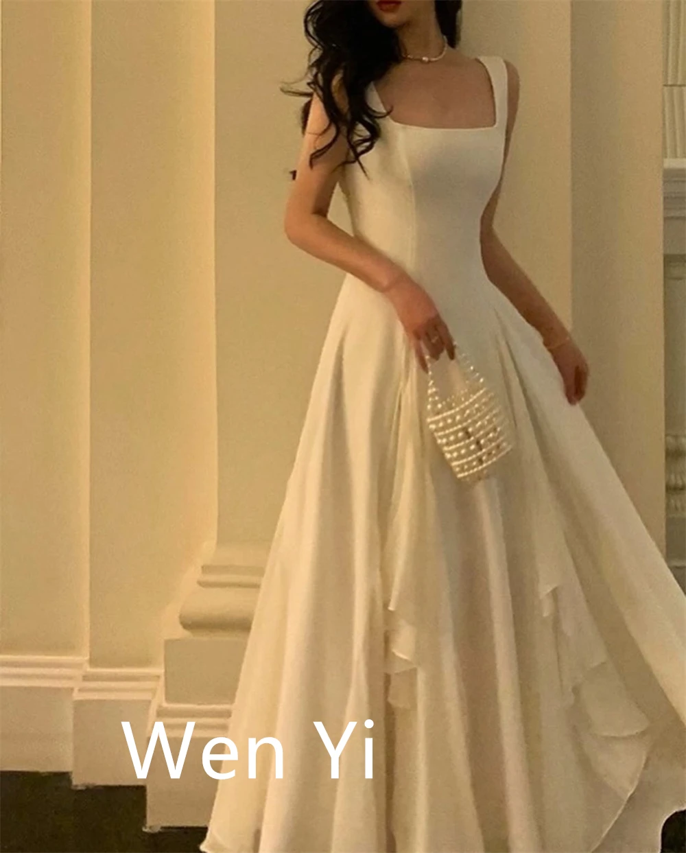 カスタマイズされた絶妙なアイボリーシフォンイブニングドレスクラシックスクエアカラーキャップスリーブノースリーブジッパーバックオーダーメイドOccas