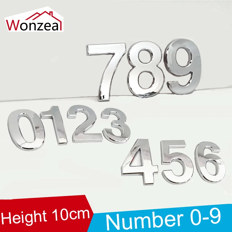 10cm 0123456789 ABS Plastic Modern Plaque Door Number House Hotel Door Address Digits Sticker Door Plate Sign Silver Color