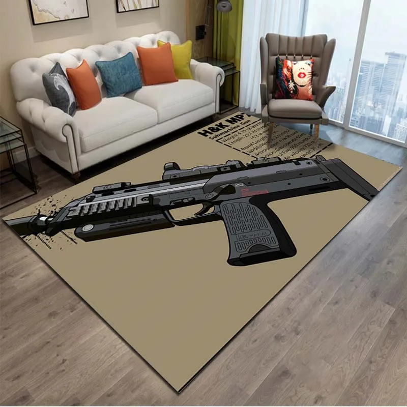 15 Sizes 3D Rifle Pistol Revolver Gun Area Rug,Carpet Rug for Living Room Bedroom,Kitchen Doormat Bathroom Anti-slip Floor Mat