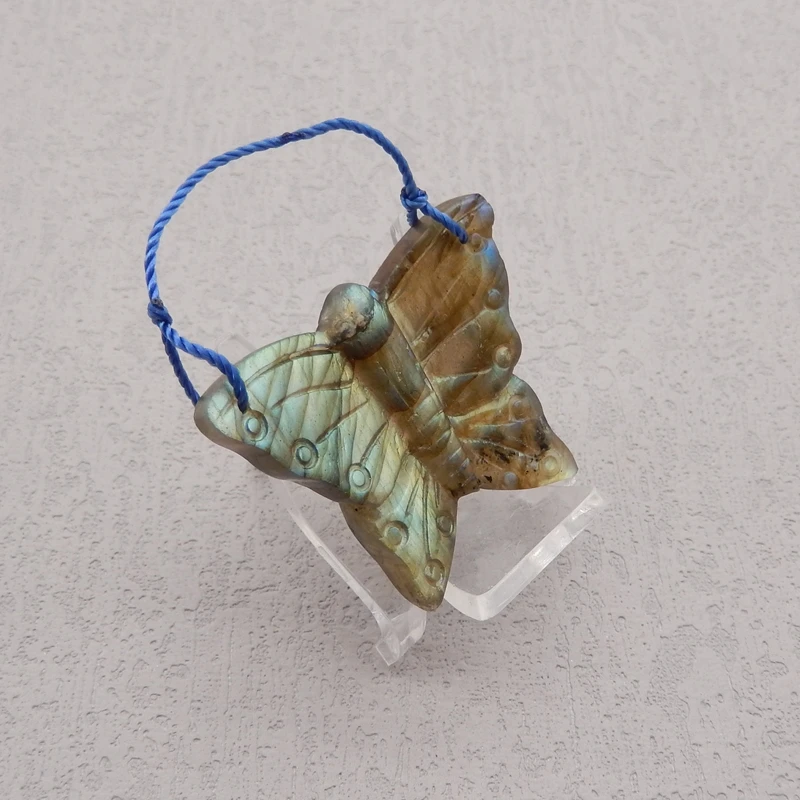 Flashy Labradorite Carved Butterfly Pendant,Natural Stone Animal Pendant DIY Jewelry Making 38x32x7mm 11g