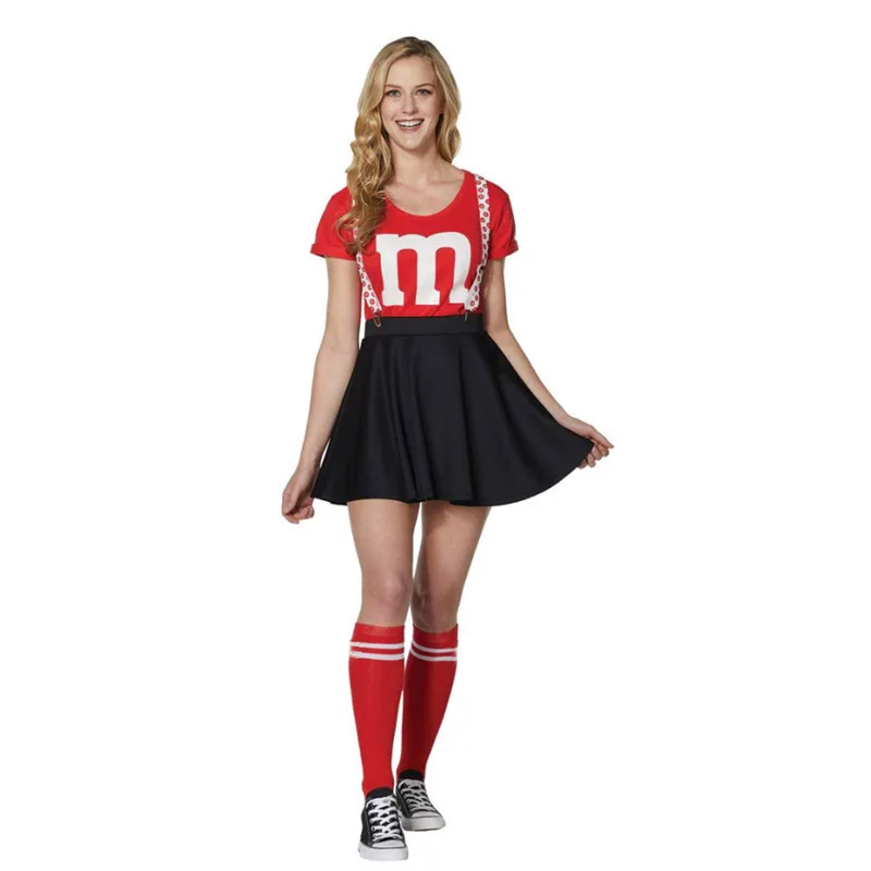 Adult Kids M&M's Costume Girls Cheerleader Uniform Kit with Suspender Women M&M's Costume