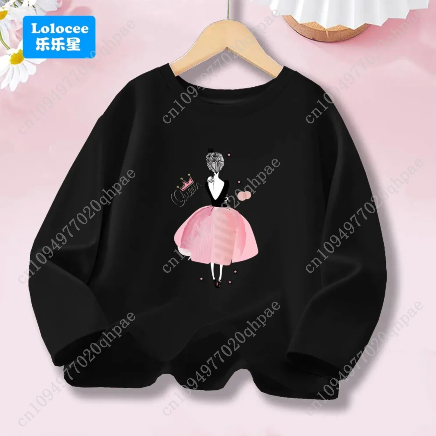 قميص قطني بأكمام طويلة للأطفال، تي شيرت برسومات Kawaii Cartoon Girl & Flower، تي شيرت كاجوال جميل WHD1 #2