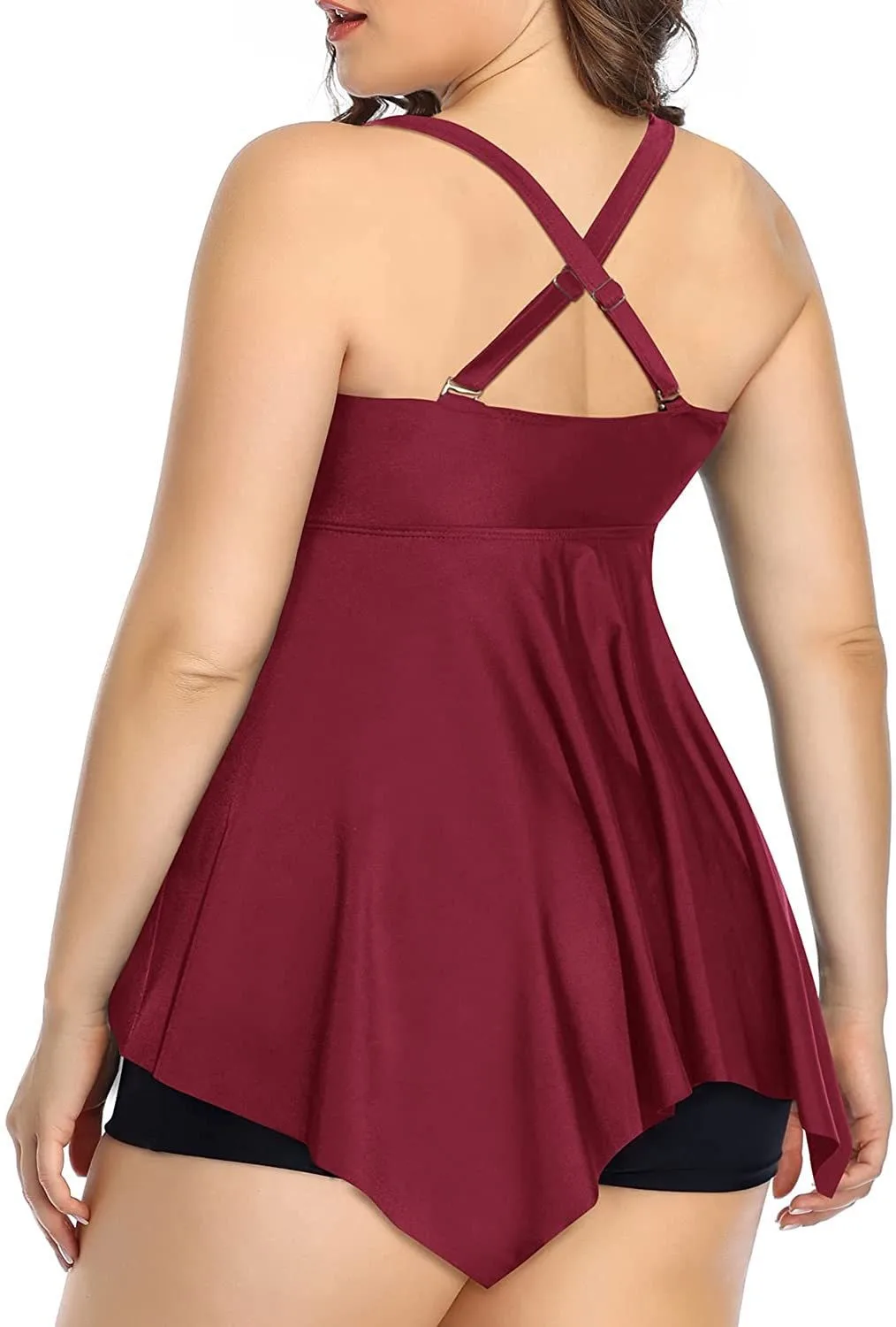 6XL Plus Size Two Piece Swimsuit Tummy Control Top with Shorts Women Tankini Leopard Print Cherry Pattern