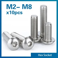 Lote de tornillos de cabeza hexagonal de acero inoxidable, Perno de cabeza redonda plana, M5 M2, M2.5, M3, M4, M6, M8, 304, 10 unidades